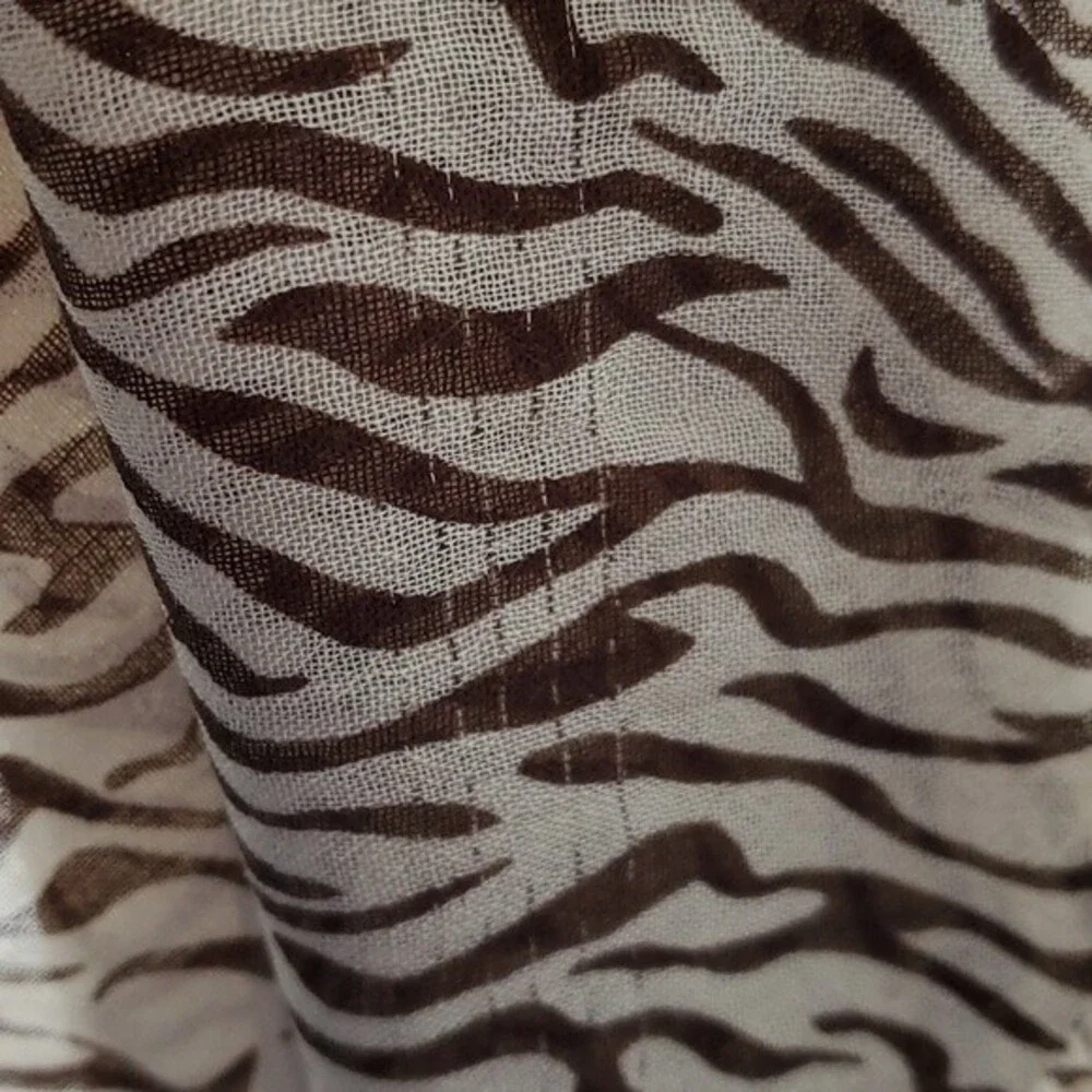 LOOK BY M SILK COTTON ANIMAL PRINT ZEBRA SCARF WRAP FRINGE BROWN CREAM